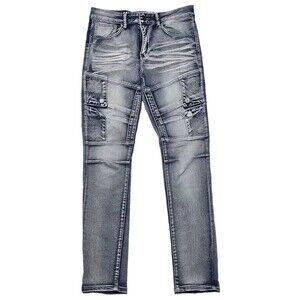 R GSTR Men's 30x30 Distressed Jeans Acid Wash Slim Skinny Biker Moto Cargo Pants